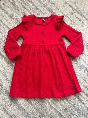 Old Navy Bright Red Ribbed Knit Dress with Ruffle Shoulders